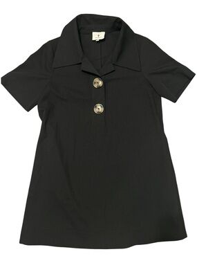 Tuckernuck Black Collared Tunic Dress| XS | Gold Button Detail